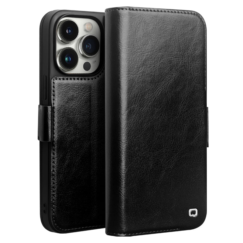 QIALINO pro iPhone 13 Pro 6,1palcový peněženkový obal na telefon Magnetický stojánek z pravé hovězí kůže QIALINO pro iPhone 13 Pro 6,1palcový peněženkový obal na telefon Magnetický stojánek z pravé hovězí kůže